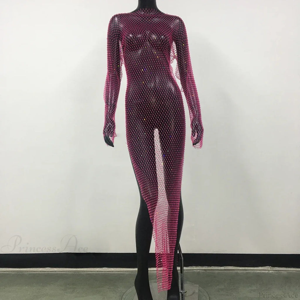 Rhinestone Fishnet Long Sleeve Party Dress image 12