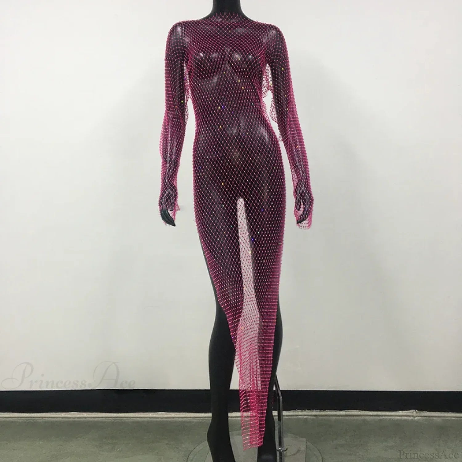Rhinestone Fishnet Long Sleeve Party Dress image 12