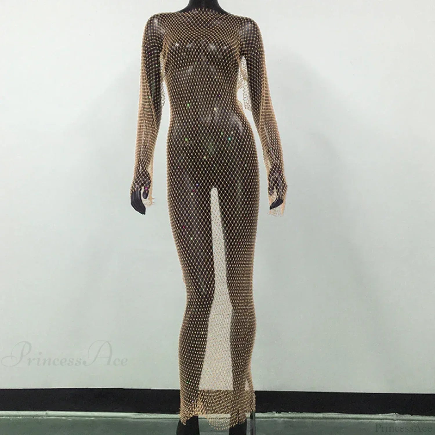Rhinestone Fishnet Long Sleeve Party Dress image 15