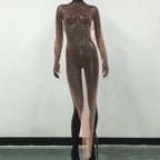 Rhinestone Fishnet Long Sleeve Party Dress image 16