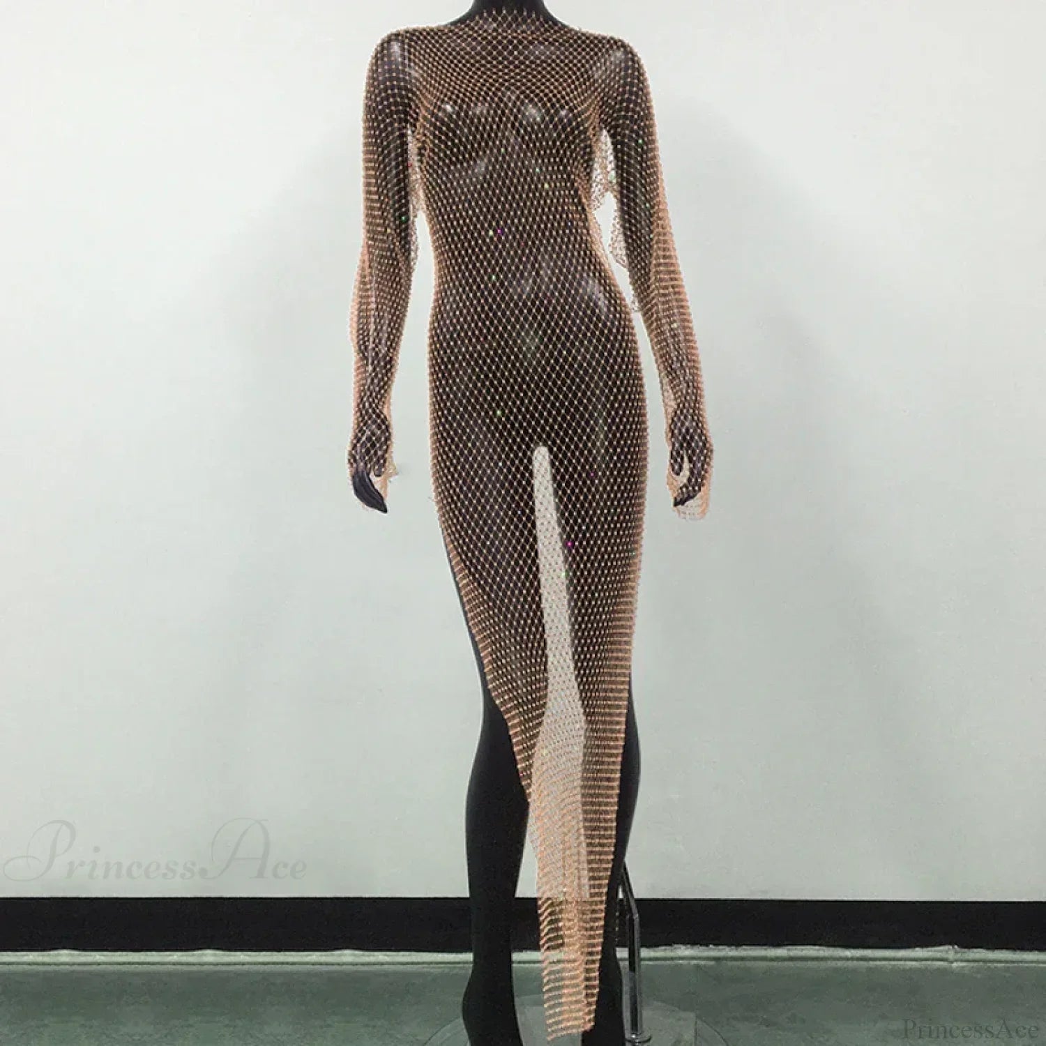 Rhinestone Fishnet Long Sleeve Party Dress image 16