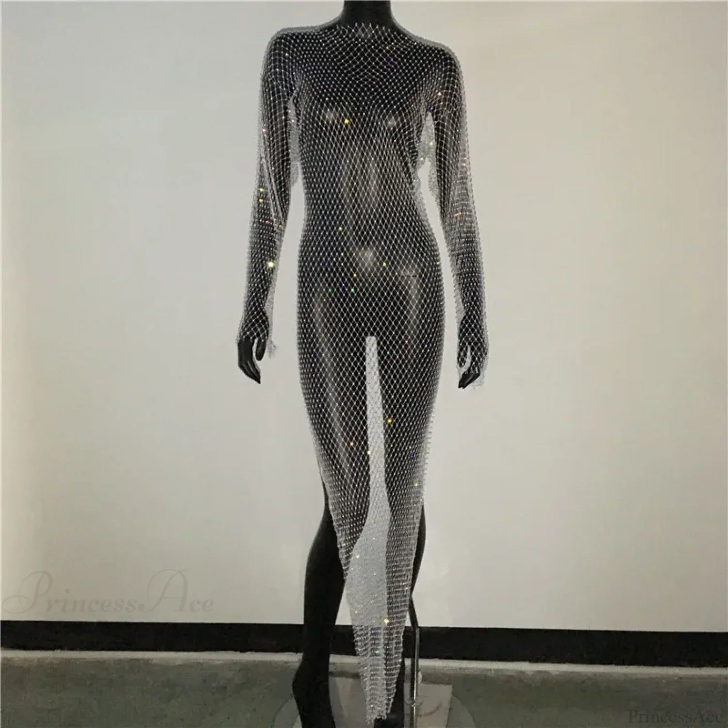 Rhinestone Fishnet Long Sleeve Party Dress image 6