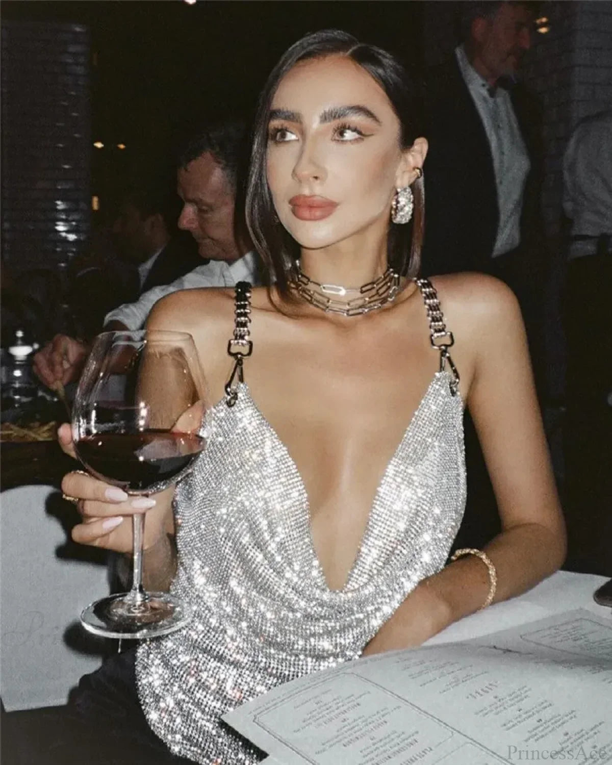 Rhinestone Grid Fishnet Party Dress image 1