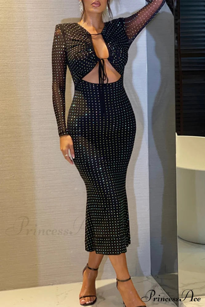 Rhinestone Mesh Cutout Dress image 1