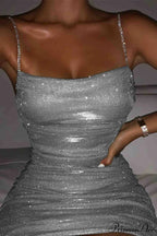 Rhinestone Ruched Chain Cami Dress image 9