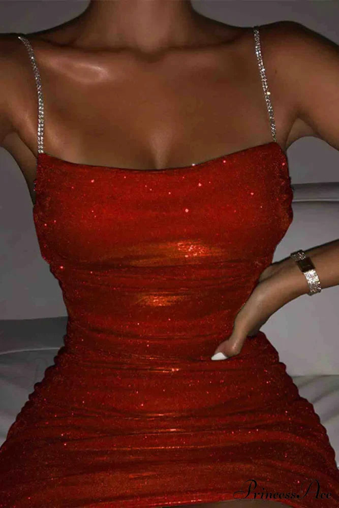 Rhinestone Ruched Chain Cami Dress image 7