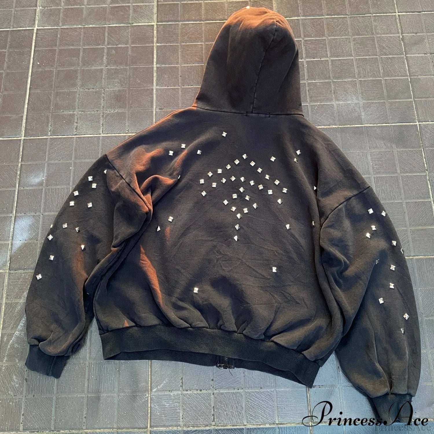 Rhinestone Zip-Up Street Hip-Hop Hoodie image 2