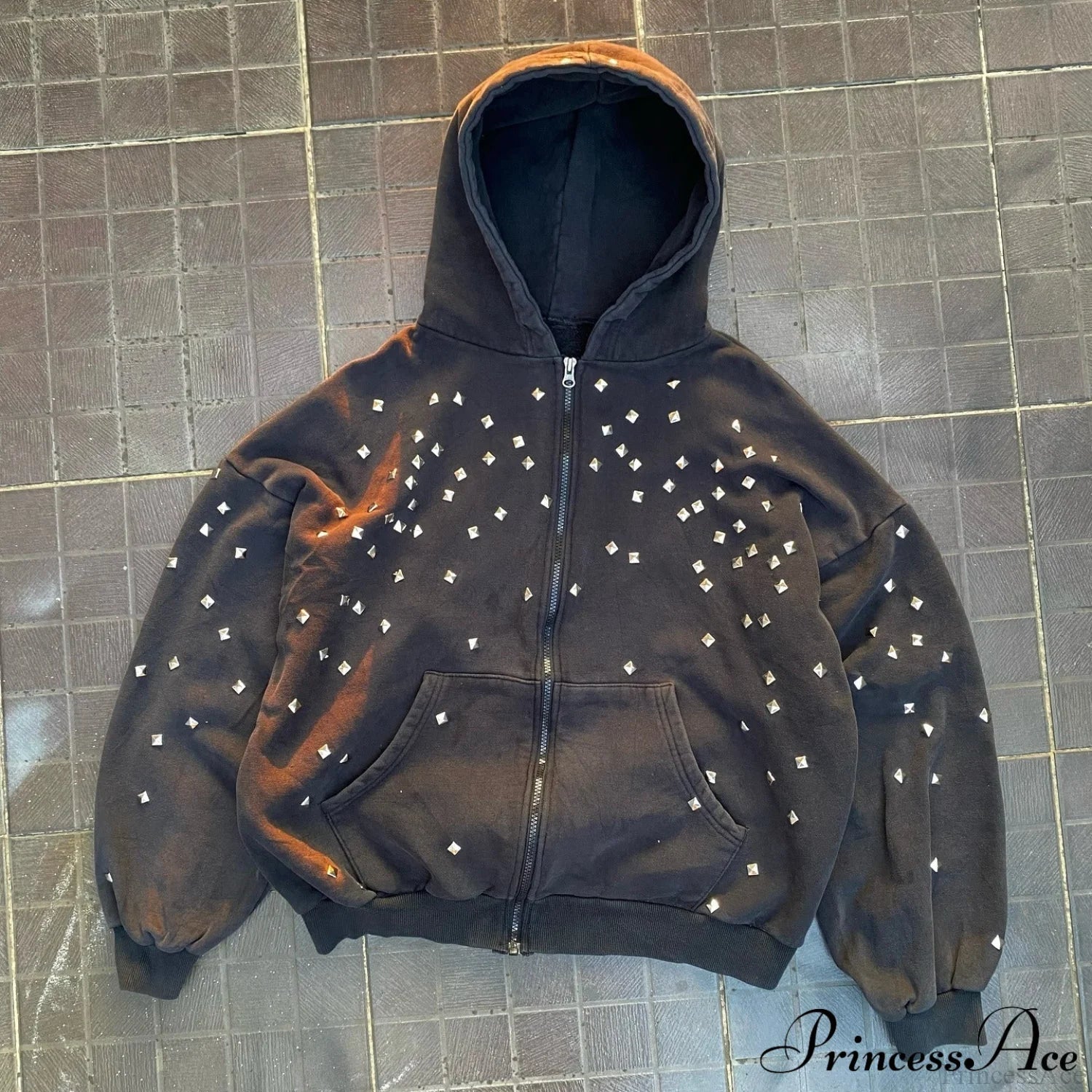 Rhinestone Zip-Up Street Hip-Hop Hoodie image 1