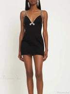 Rhinestones Deep V-Neck Party Dress image 2