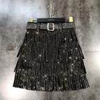 Rhinestones Tassel  High Waist Belt Skirt image 1