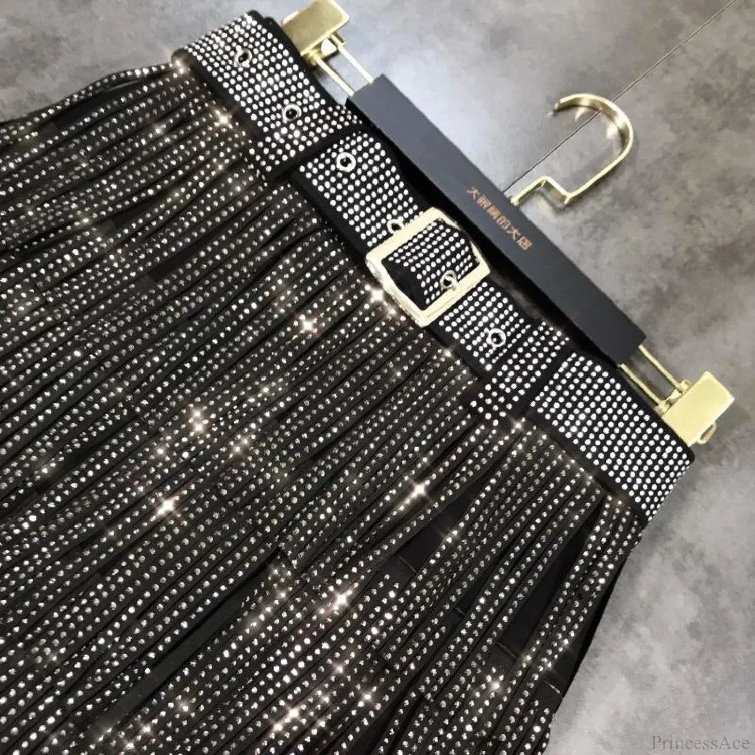 Rhinestones Tassel  High Waist Belt Skirt image 2