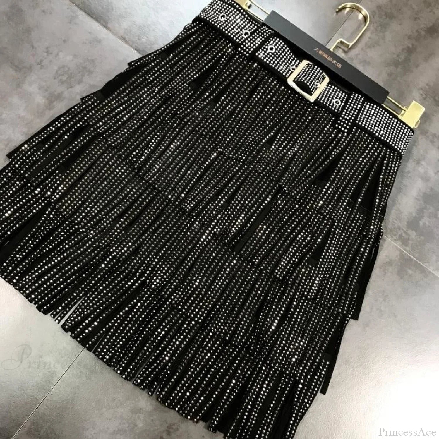 Rhinestones Tassel  High Waist Belt Skirt image 6