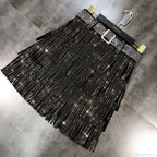 Rhinestones Tassel  High Waist Belt Skirt image 3