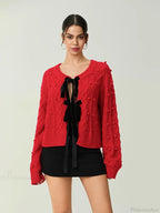 Ribbed Bow Tie Cable Knit Cardigan image 5