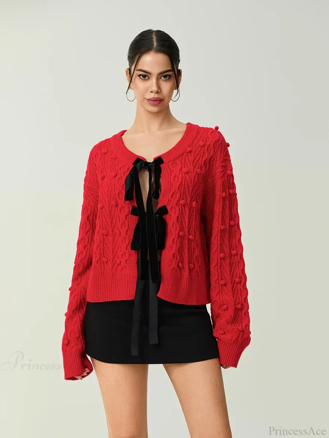 Ribbed Bow Tie Cable Knit Cardigan image 5