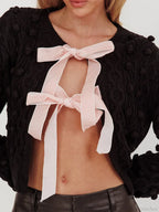 Ribbed Bow Tie Cable Knit Cardigan image 7