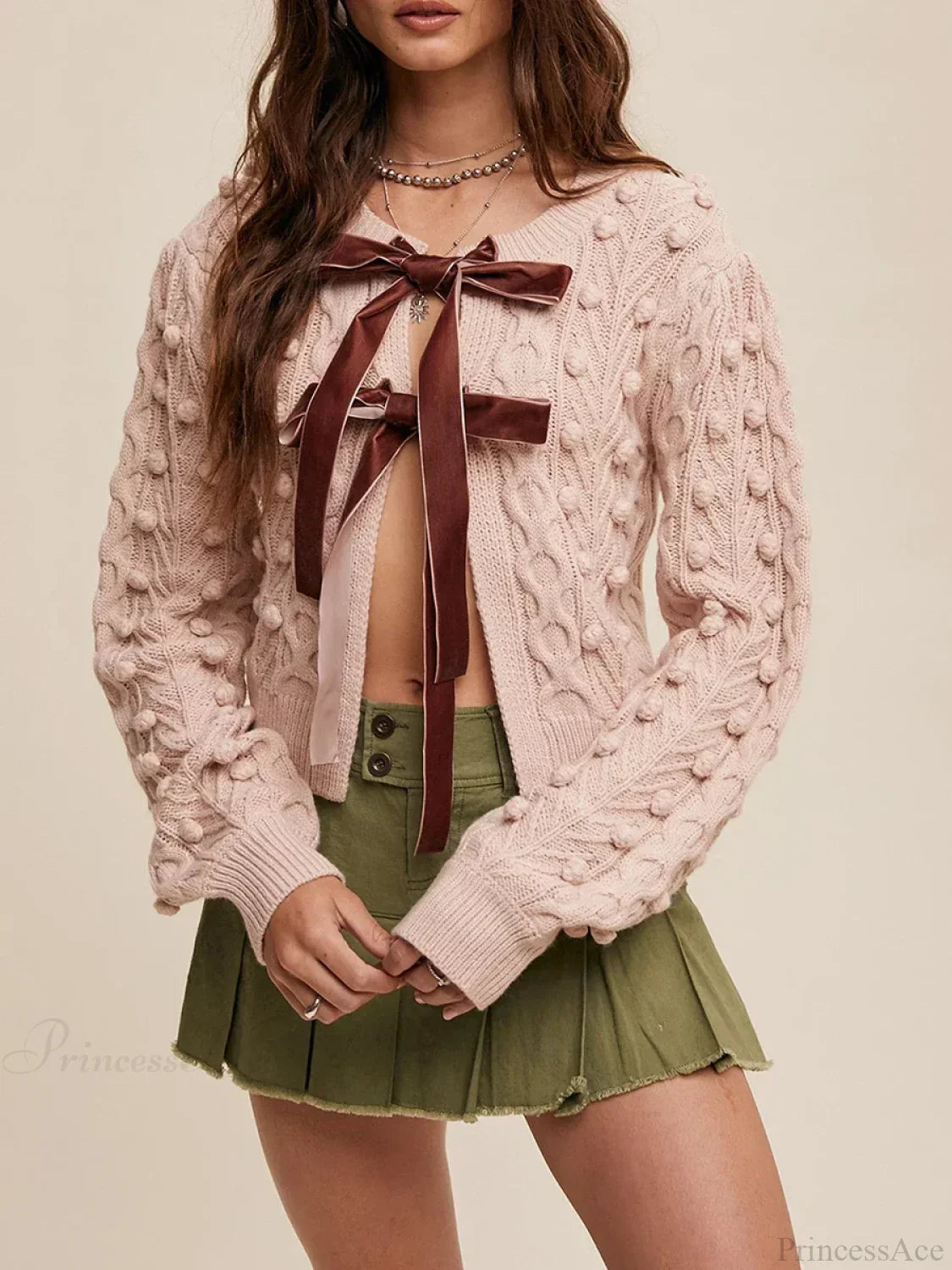 Ribbed Bow Tie Cable Knit Cardigan image 9