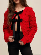 Ribbed Bow Tie Cable Knit Cardigan image 11