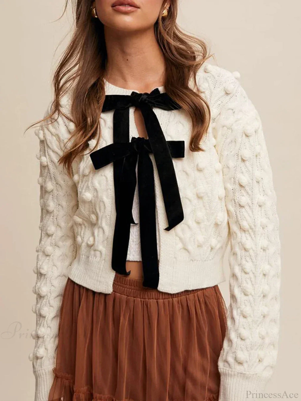 Ribbed Bow Tie Cable Knit Cardigan image 10