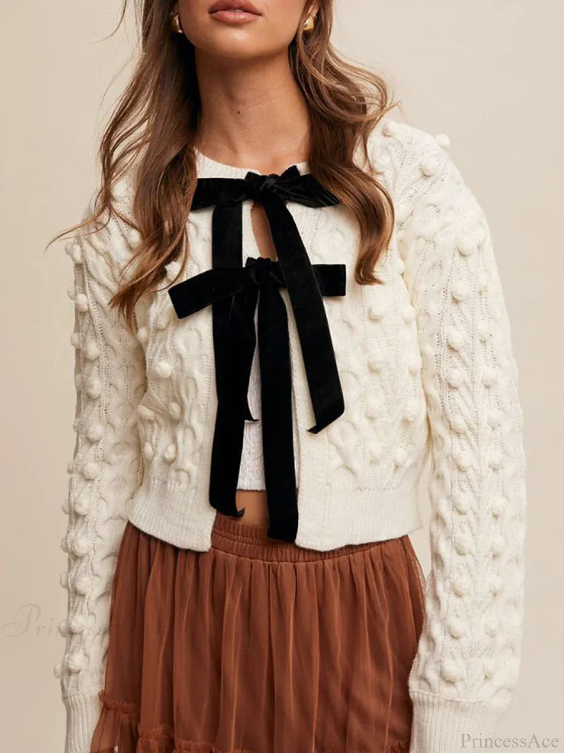 Ribbed Bow Tie Cable Knit Cardigan image 10