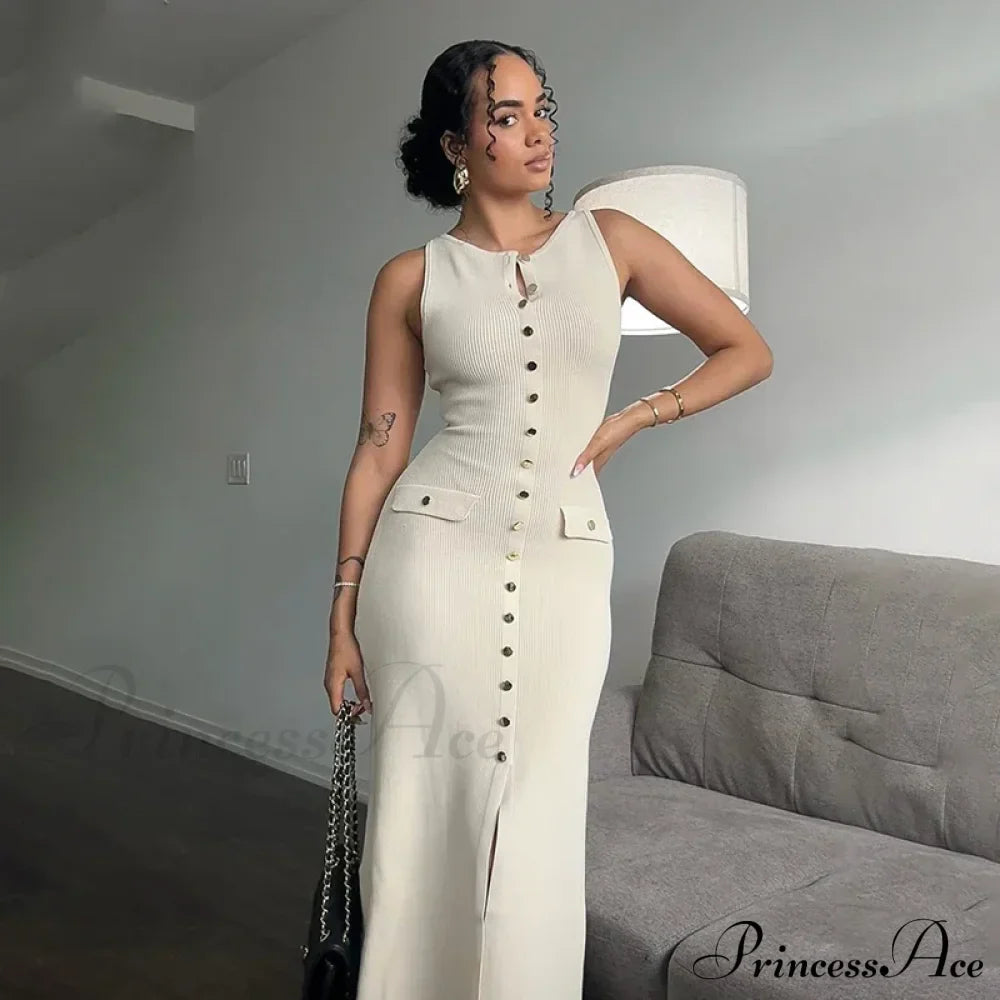 Ribbed Buttoned Stylish Midi Dress image 5