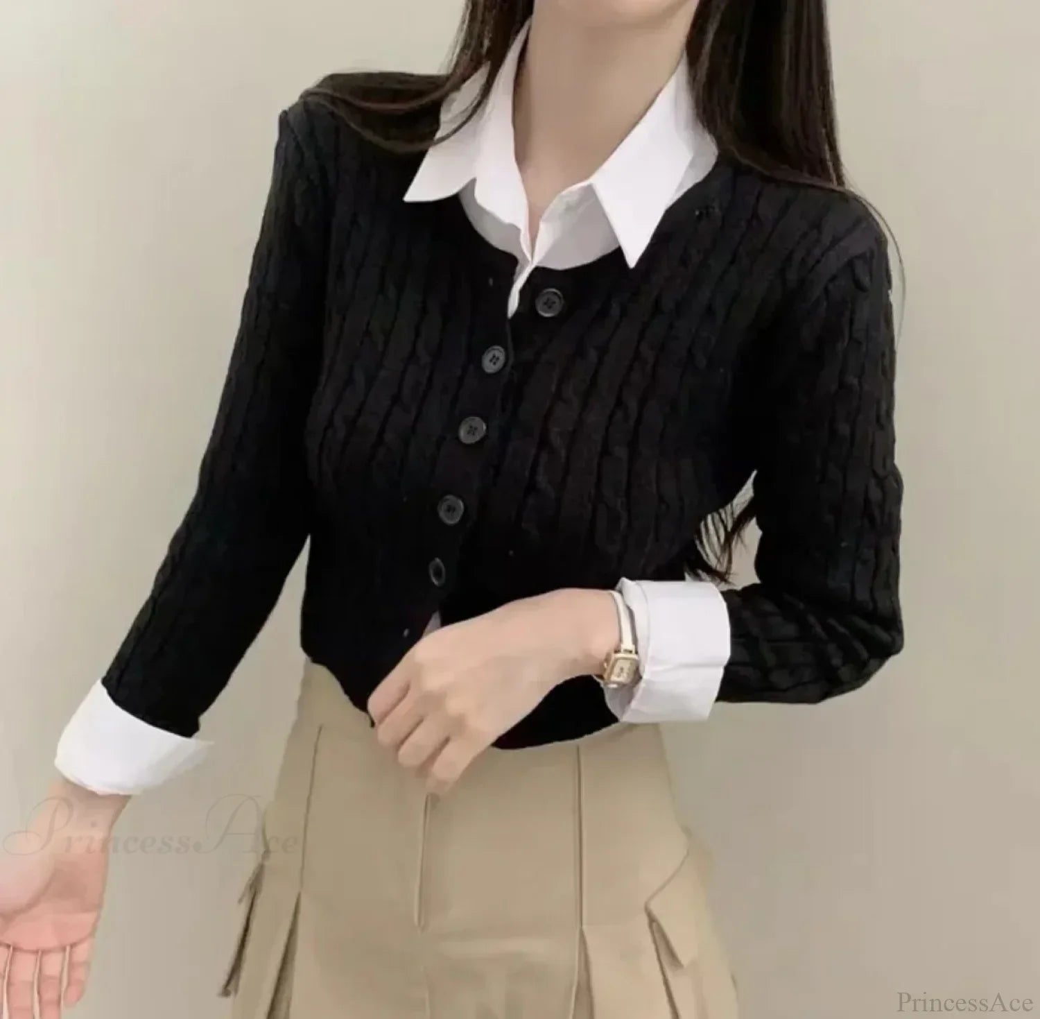 Ribbed Cable Knit Slim Fit Button-Up Cropped Cardigan image 5