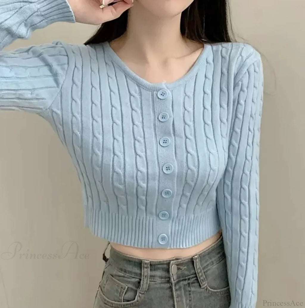 Ribbed Cable Knit Slim Fit Button-Up Cropped Cardigan image 8