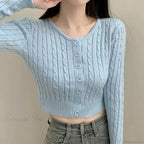 Ribbed Cable Knit Slim Fit Button-Up Cropped Cardigan image 1