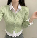 Ribbed Cable Knit Slim Fit Button-Up Cropped Cardigan image 4