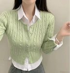 Ribbed Cable Knit Slim Fit Button-Up Cropped Cardigan image 4