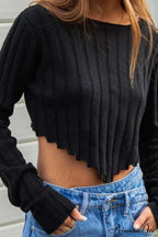 Ribbed Cropped Neck Crew Sweater image 6
