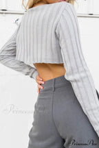 Ribbed Cropped Neck Crew Sweater image 5