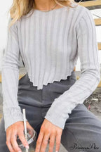 Ribbed Cropped Neck Crew Sweater image 3