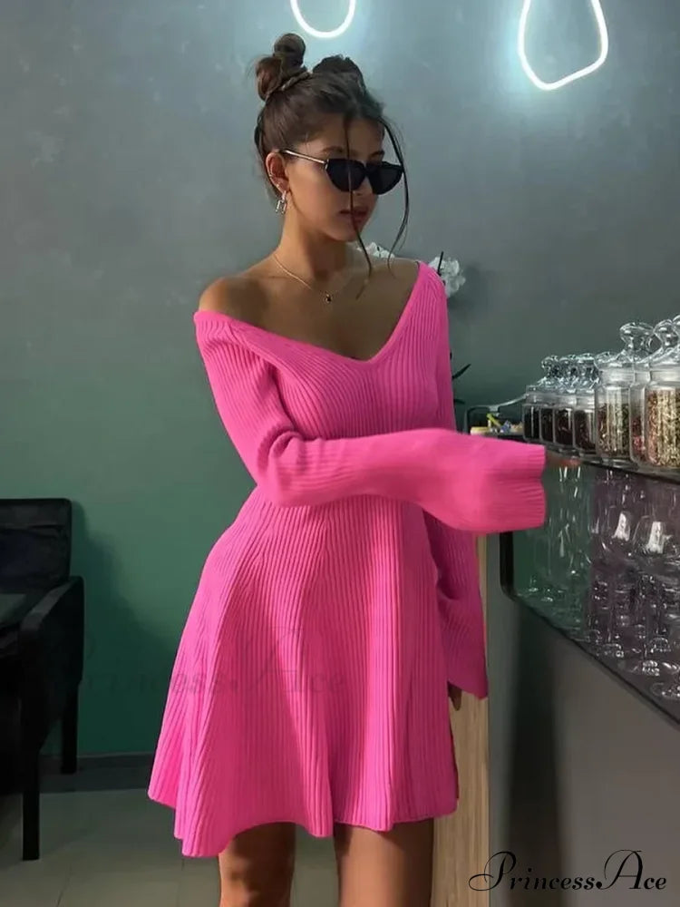 Ribbed Knit A-Line Jersey Mini Dress image 1