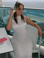 Ribbed Knit Bandeau Charming Sleeveless Midi Dress image 4