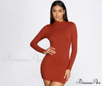 Ribbed Knit Mock Charming Neck Mini Dress image 5