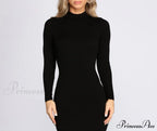 Ribbed Knit Mock Charming Neck Mini Dress image 3