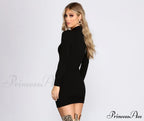 Ribbed Knit Mock Charming Neck Mini Dress image 2