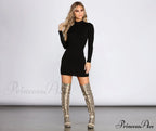 Ribbed Knit Mock Charming Neck Mini Dress image 4