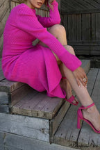 Ribbed Knit Side Slit Dress with Contrast image 3
