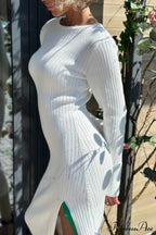 Ribbed Knit Side Slit Dress with Contrast image 5