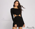 Ribbed Knit Stylish O-Ring Mini Dress image 1
