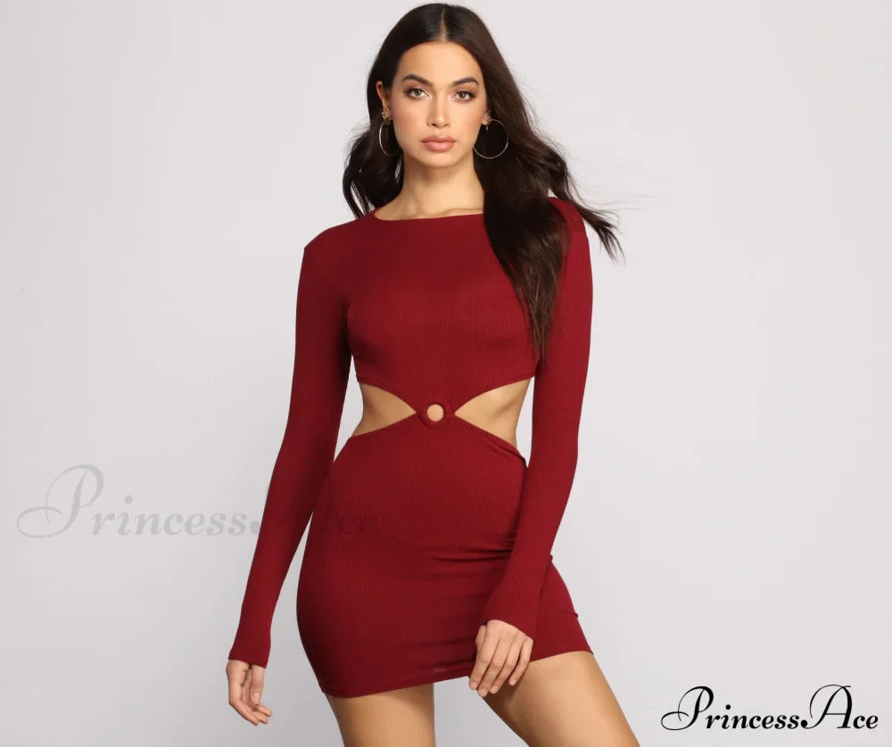 Ribbed Knit Stylish O-Ring Mini Dress image 5