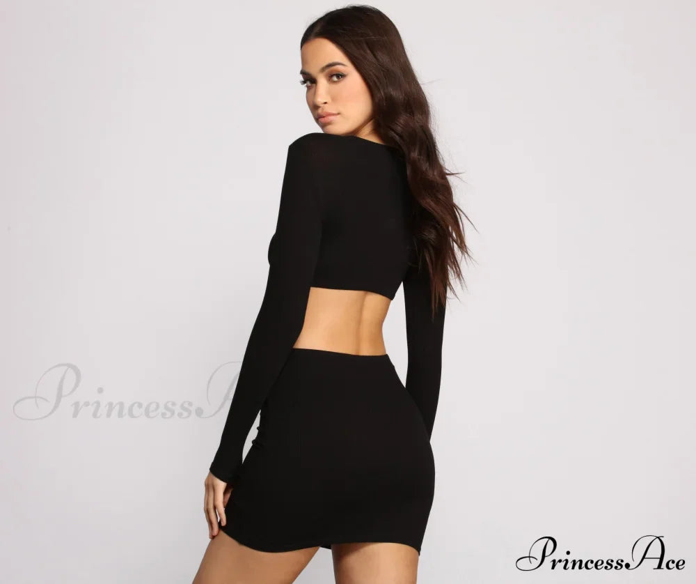 Ribbed Knit Stylish O-Ring Mini Dress image 2