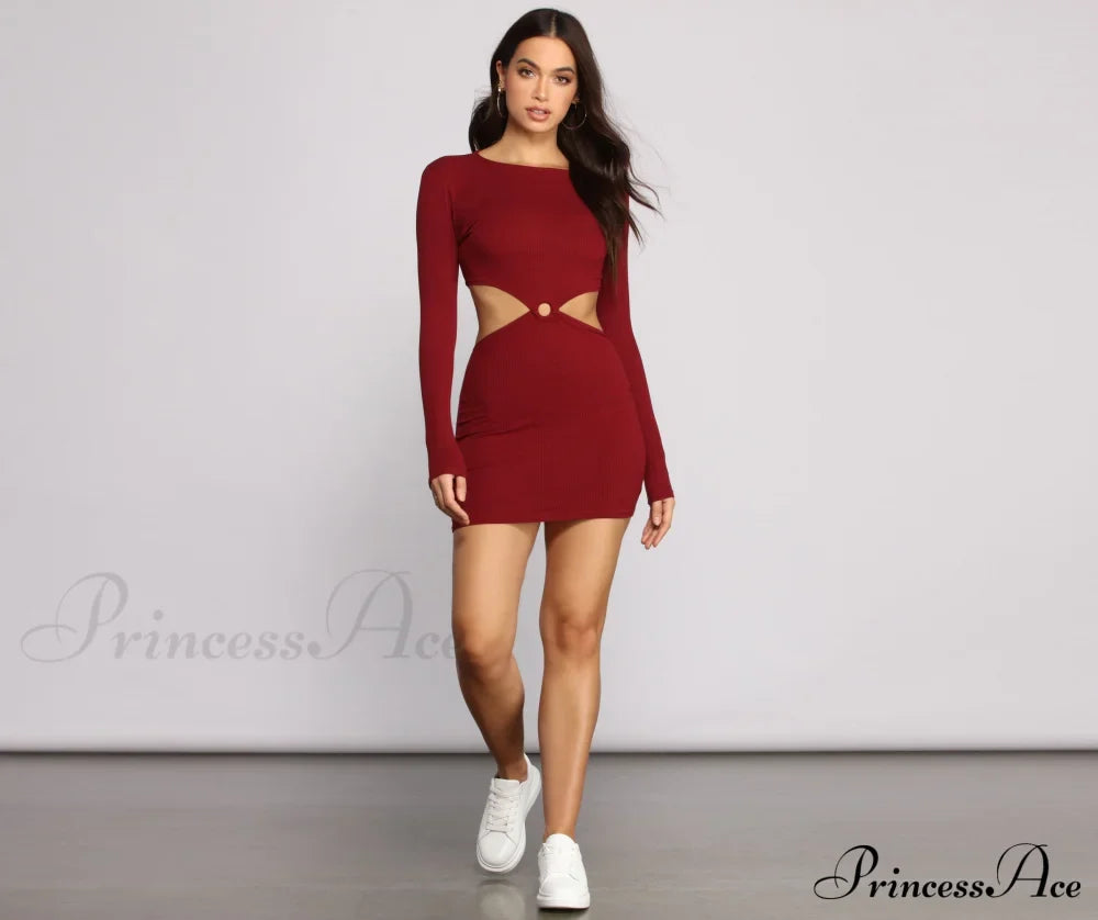 Ribbed Knit Stylish O-Ring Mini Dress image 8