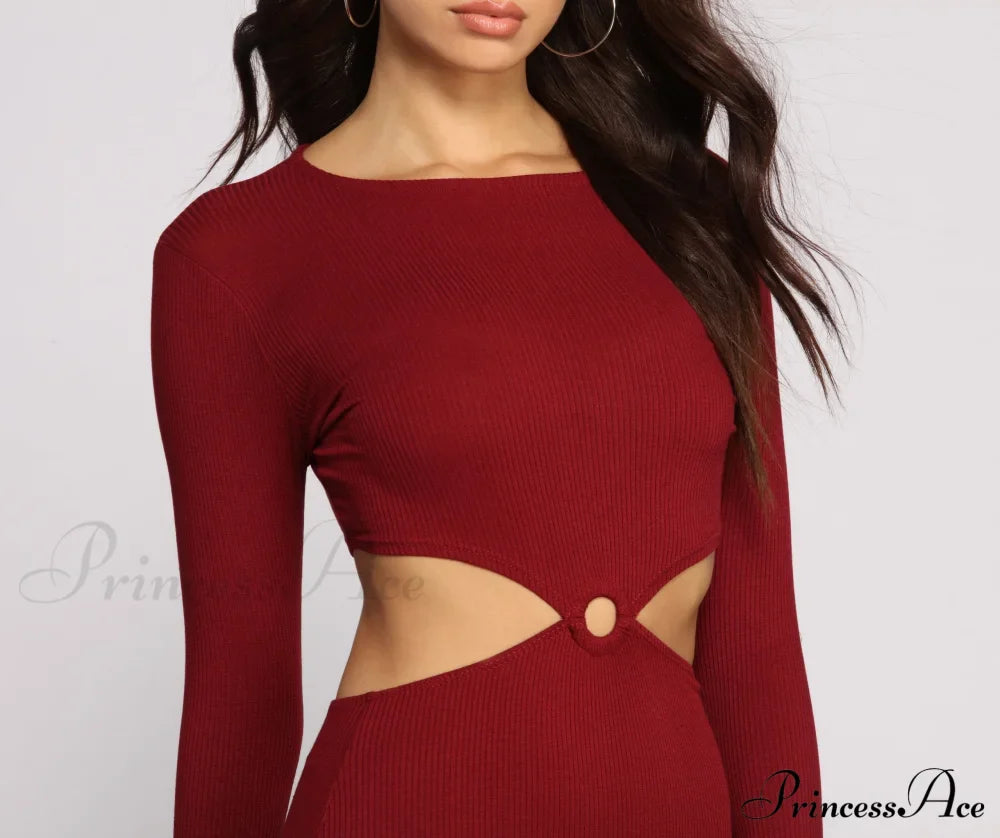 Ribbed Knit Stylish O-Ring Mini Dress image 7