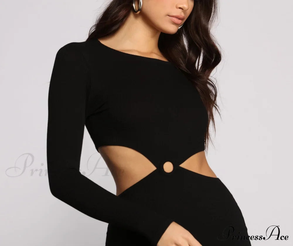 Ribbed Knit Stylish O-Ring Mini Dress image 3