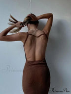 Ribbed Knitted Backless Split Summer Sleeveless Straps Sexy Midi Dress image 6