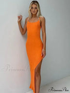 Ribbed Knitted Backless Split Summer Sleeveless Straps Sexy Midi Dress image 2