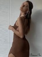 Ribbed Knitted Backless Split Summer Sleeveless Straps Sexy Midi Dress image 7